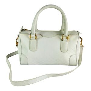 GUCCI Authentic White Canvas Leather Trim Satchel Shoulder Bag Made in Italy